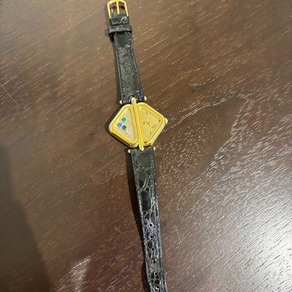 Risa Watch, Gold with jewels, Leather Strap - Picture 1 of 4